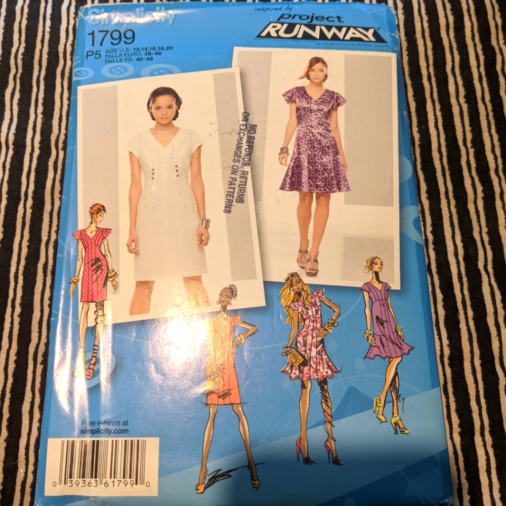 Simplicity 1799 project runway inspired size P5 12,14,16,18,20 pattern only